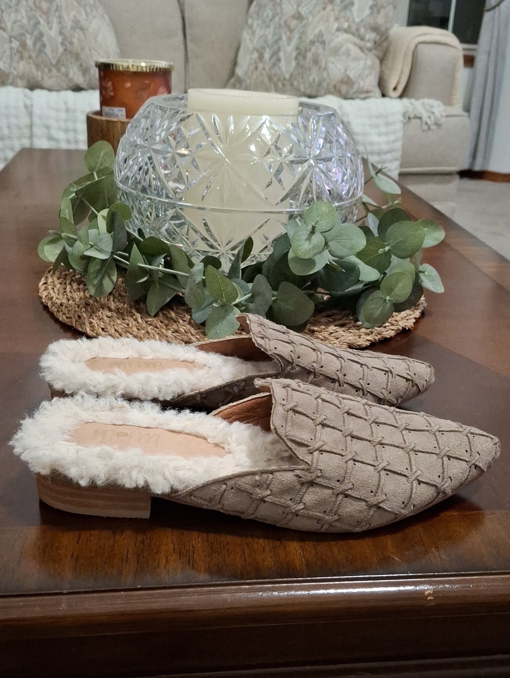 Mi.iM Lavinia Women’s Mule Shoes. Brown Pointed Toe Cozy Sherpa Lining. Size 7.5